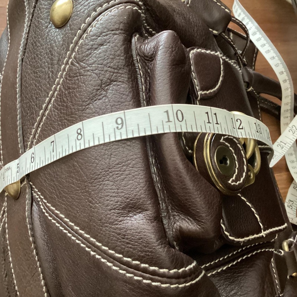 Buti Italy Dark Brown Pebbled Leather Satchel Handbag Contrast Stitch Brass Lock - Picture 11 of 14